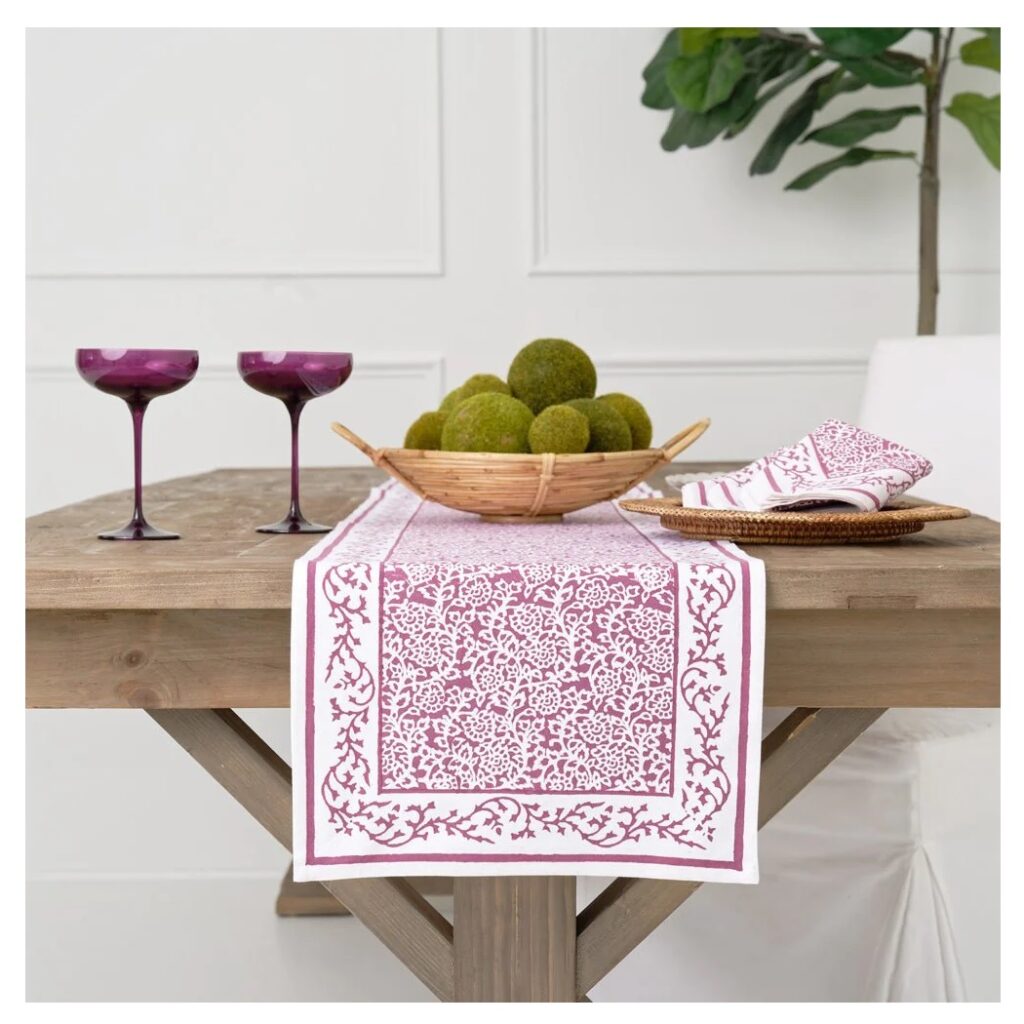 Pomegranate Tapestry Eggplant Table Runner