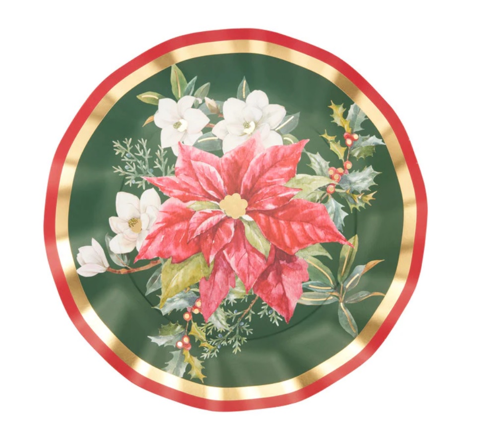 Evergreen Floral Wavy Paper Dinner Plates