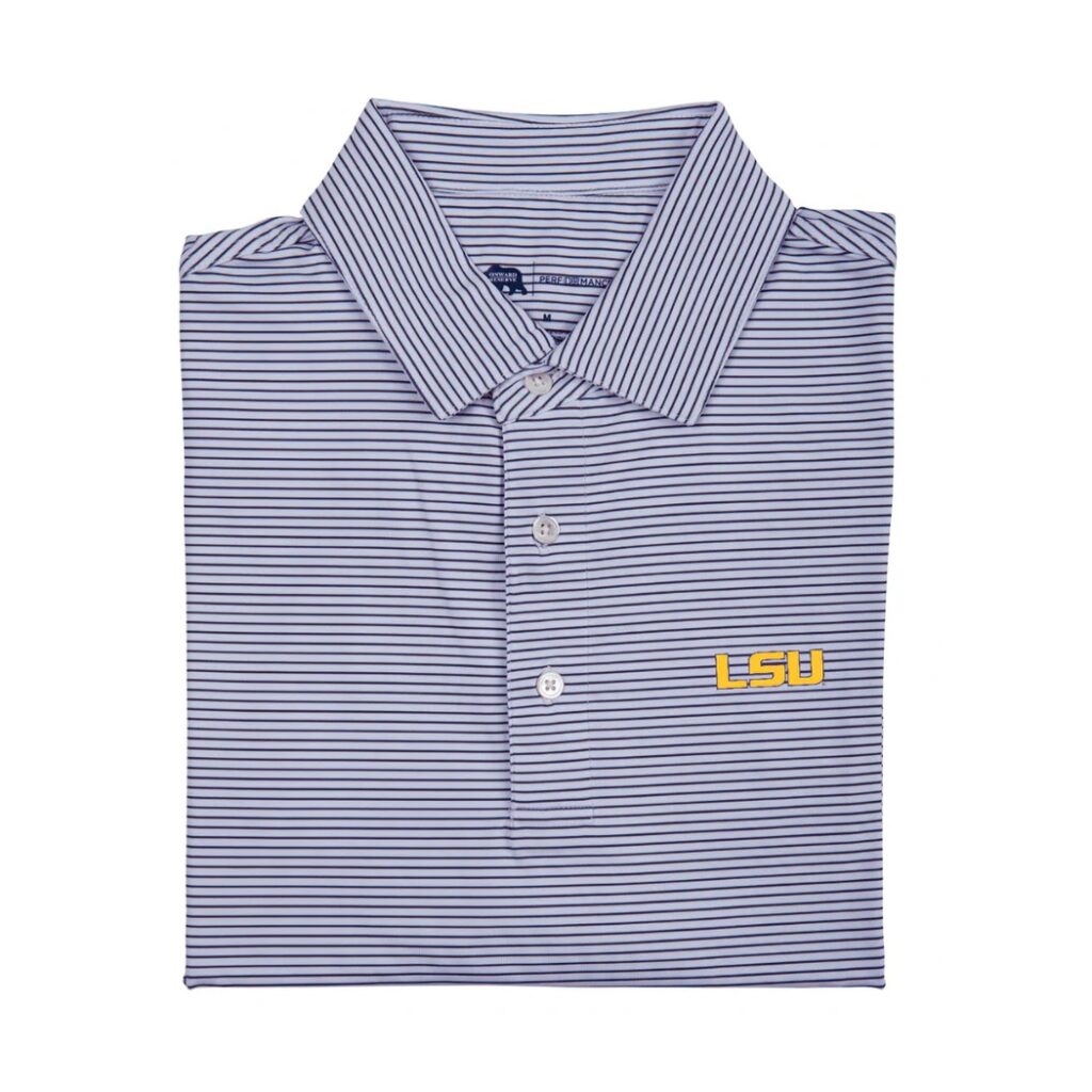 Birdie Stripe Short Sleeve LSU Performance Polo - White/Loganberry