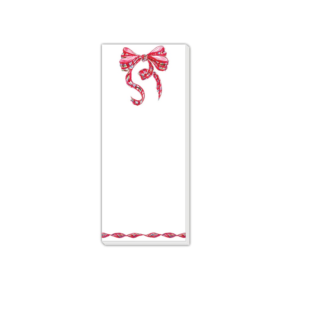Red Plaid Bow Skinny Notepad