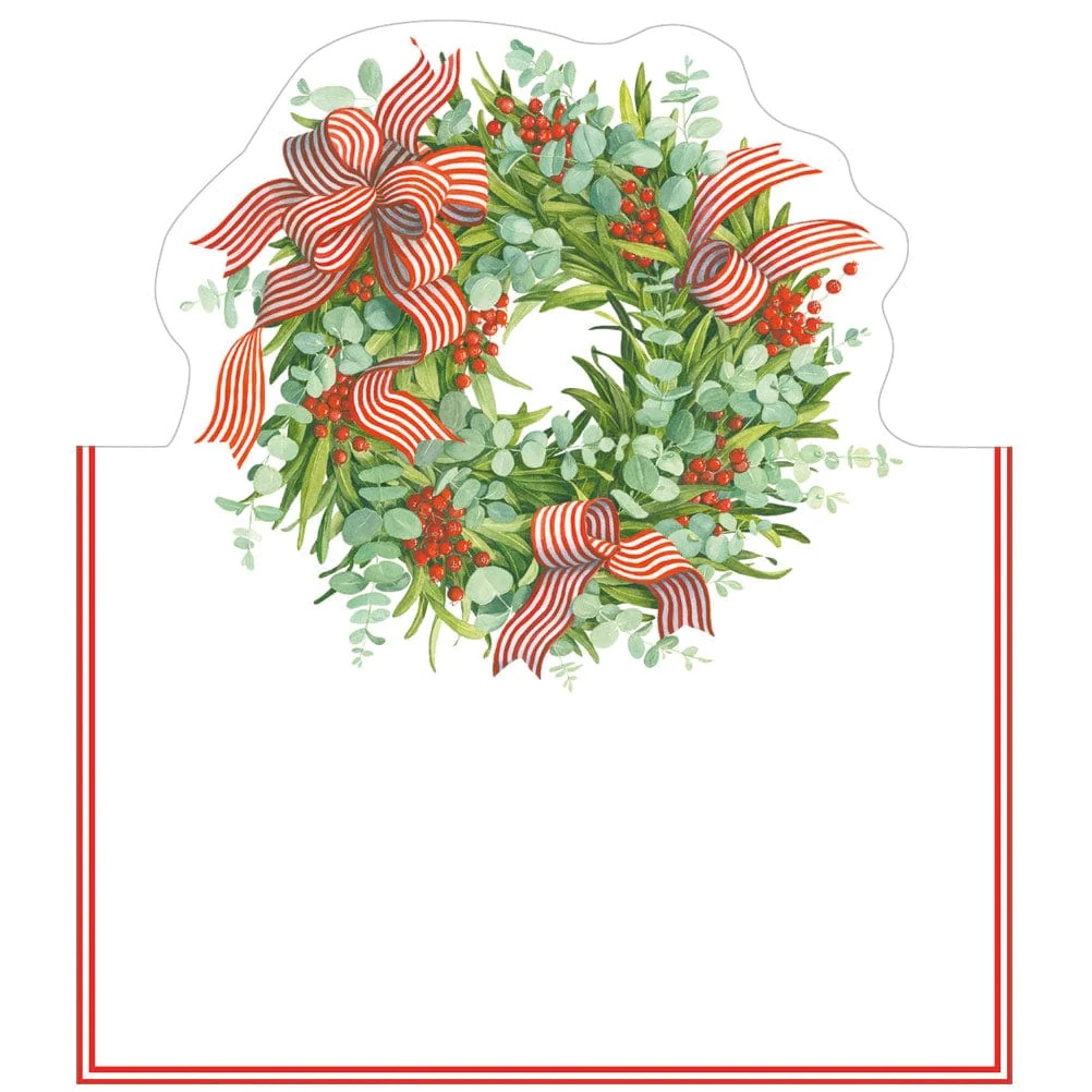 Caspari Ribbon Stripe Wreath Die-Cut Place Cards