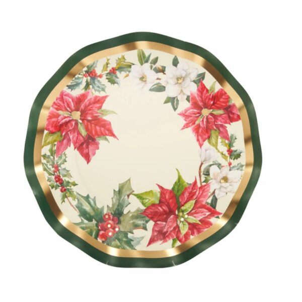 Evergreen Floral Wavy Paper Salad Plates