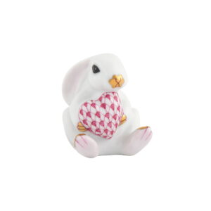 Herend White Bunny with Heart - Raspberry