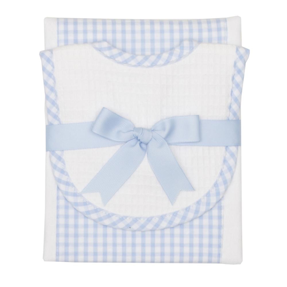 Big Check Drooler Bib & Burp Set - Blue