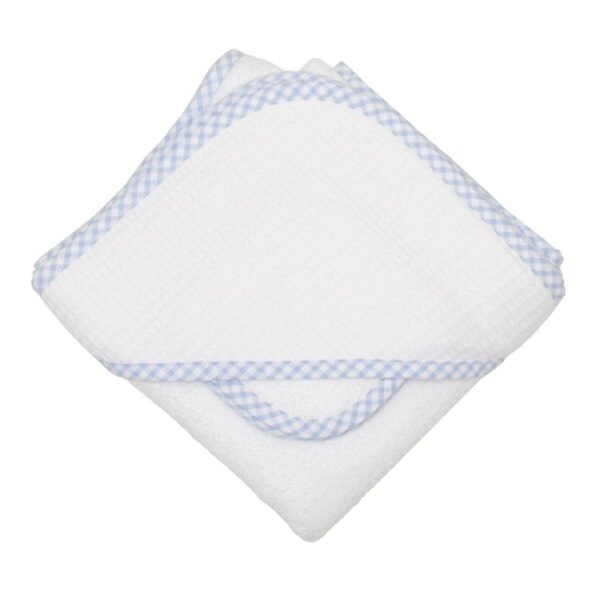 3 Martas Blue Check Pique Hooded Towel & Washcloth Set