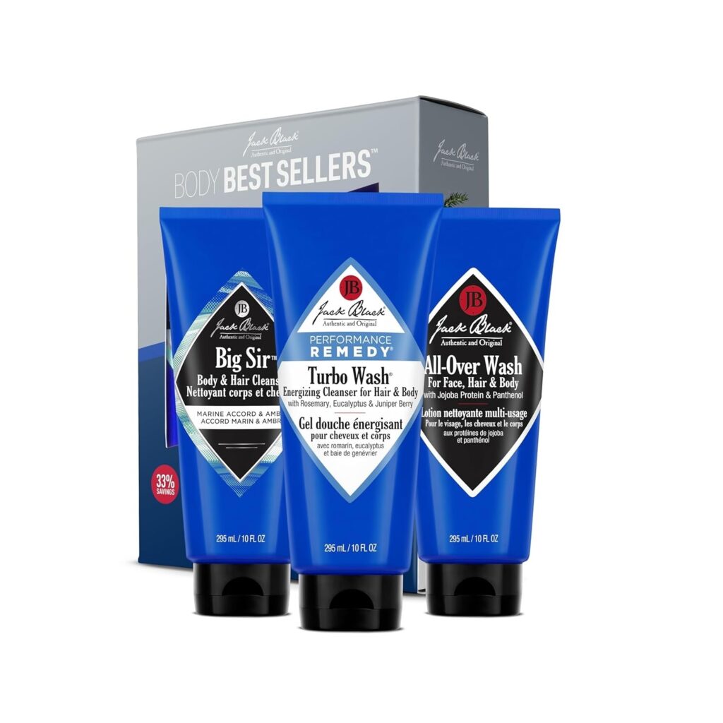 Jack Black Blue Body Best Sellers with Turbo Wash Energizing Cleanser, All-Over Wash, Big Sir Body & Hair Cleanser
