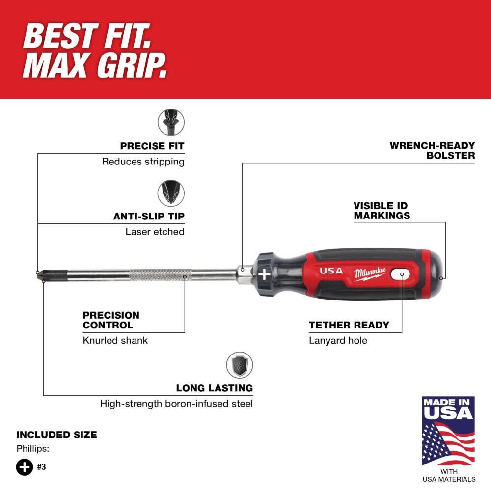 Milwaukee #3 Phillips 6" Cushion Grip Screwdriver