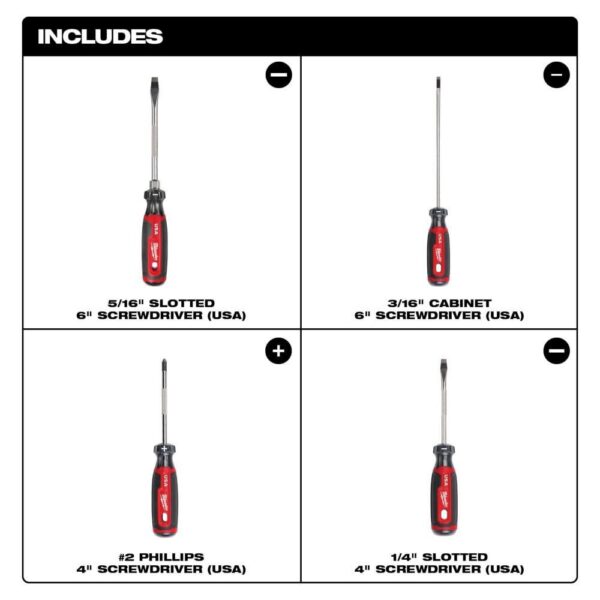 Milwaukee Cushion Grip Screwdriver 4pc Set