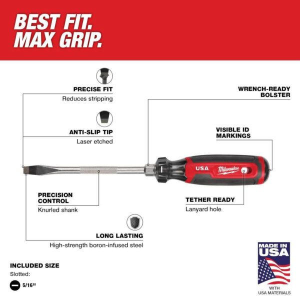 Milwaukee 5/16" Slotted 6" Cushion Grip Screwdriver