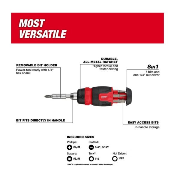 Milwaukee 8-in-1 Ratcheting Compact Multi-Bit Screwdriver