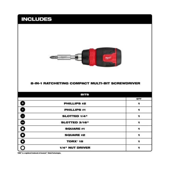 Milwaukee 8-in-1 Ratcheting Compact Multi-Bit Screwdriver