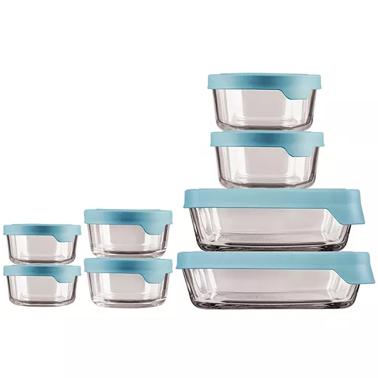 Anchor Hocking TrueSeal Glass Food Storage Set with Mineral Blue Lids