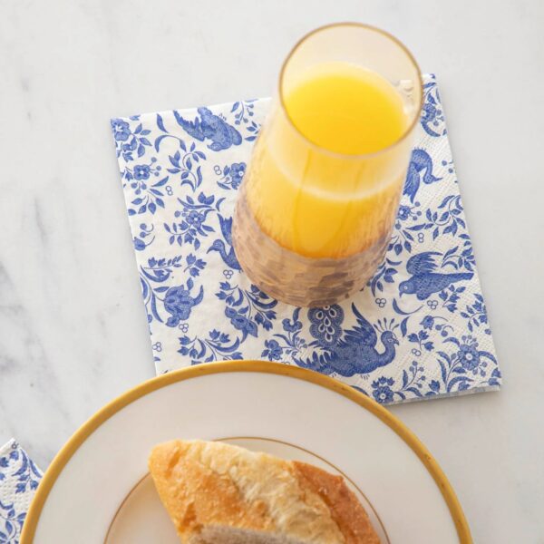 Hester & Cook Blue Regal Peacock Paper Cocktail Napkins
