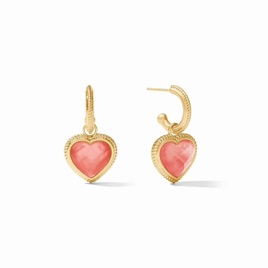 Julie Vos Heart Hoop & Charm Earrings - Iridescent Blush Pink