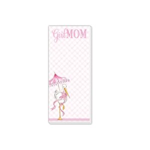 Handpainted Pink Girl Mom Stork Skinny Notepad