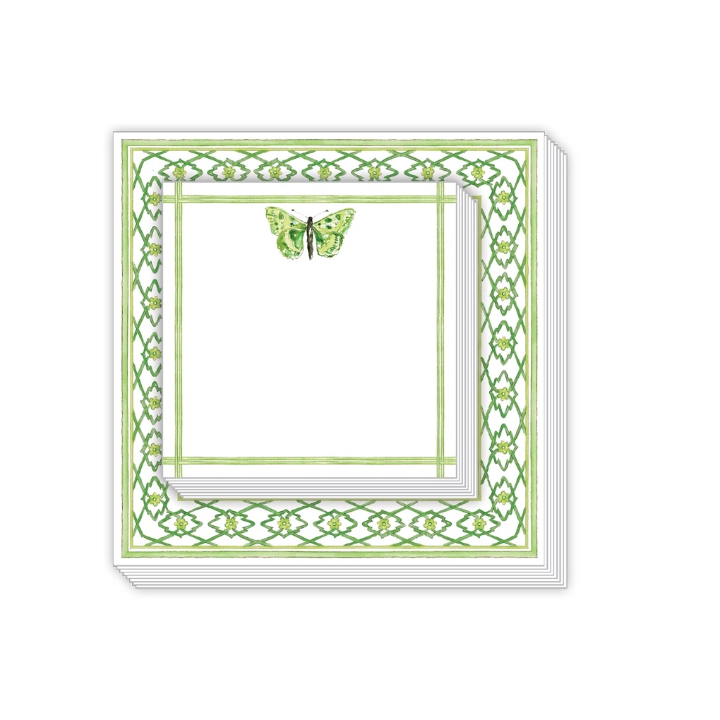 Rosanne Beck Notepad Duo - Green Geo Border with Green Butterfly