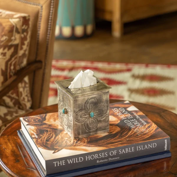 J. Alexander Stamped Tissue Box Cover with Turquoise2