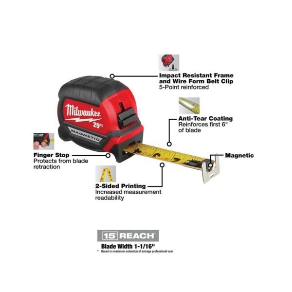 Milwaukee 25' Compact Wide Blade Magnetic Tape Measure