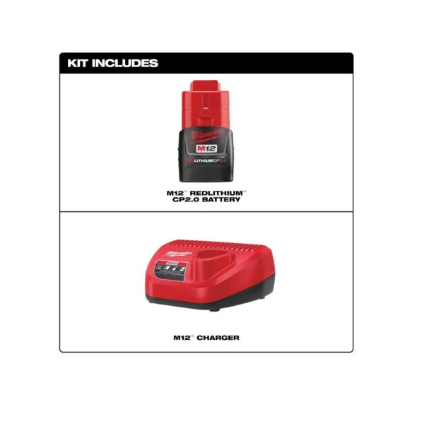 Milwaukee M12 REDLITHIUM 2.0Ah Battery and Charger Starter Kit