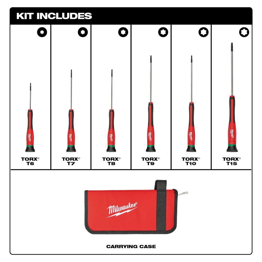 Milwaukee 6 pc. Torx Precision Screwdriver Set with Case