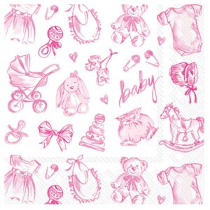 Baby Toile Paper Cocktail Napkins - Pink
