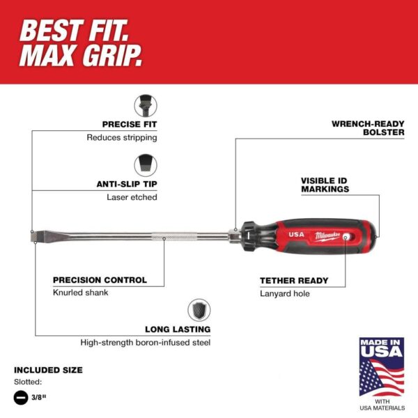 Milwaukee 3/8" Slotted 8" Cushion Grip Screwdriver