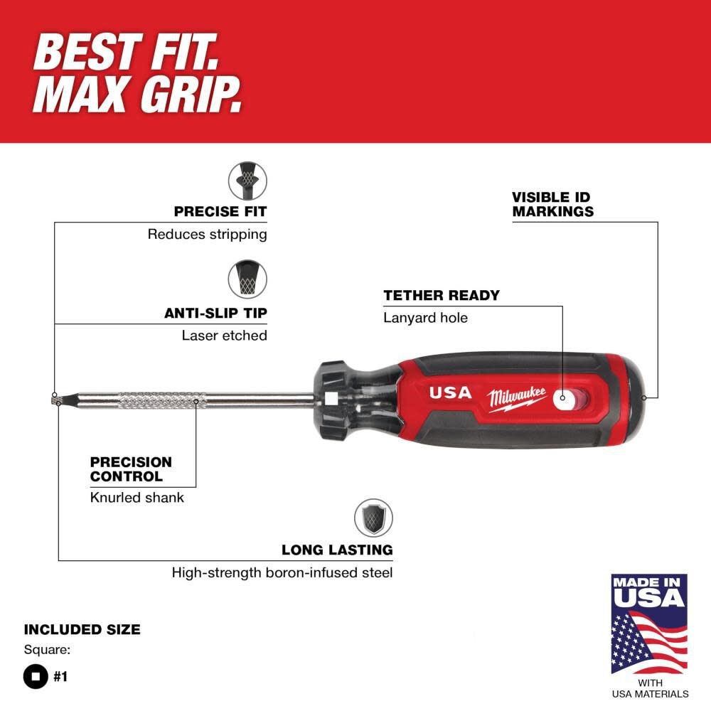 Milwaukee #1 Square 3" Cushion Grip Screwdriver