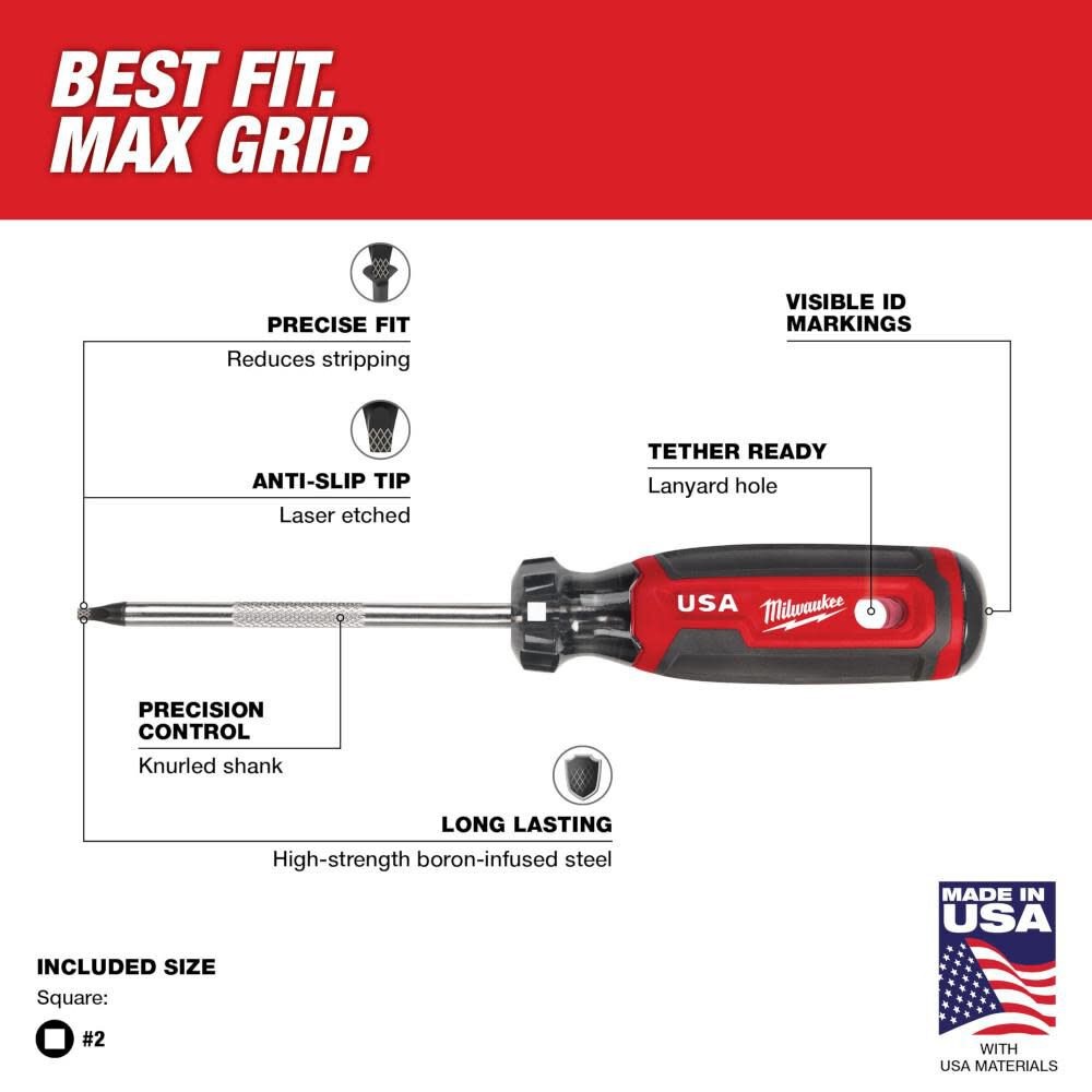 Milwaukee #2 Square 4" Cushion Grip Screwdriver