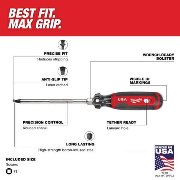 Milwaukee #3 Square 6" Cushion Grip Screwdriver