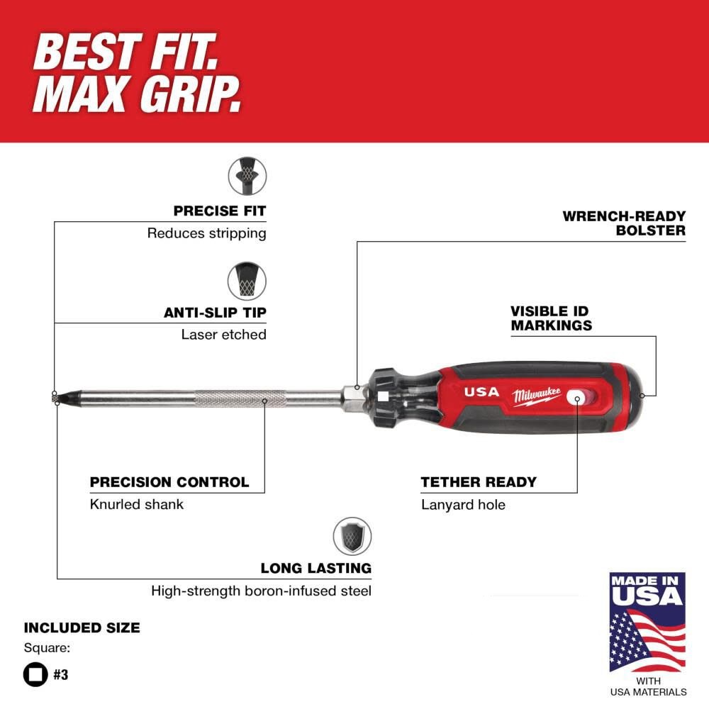 Milwaukee #3 Square 6" Cushion Grip Screwdriver
