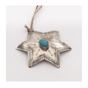 J. Alexander  Rustic Silver Star Ornament with Turquoise