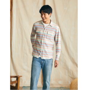 Faherty Legend Sweater Shirt - Coral Reef Stripe