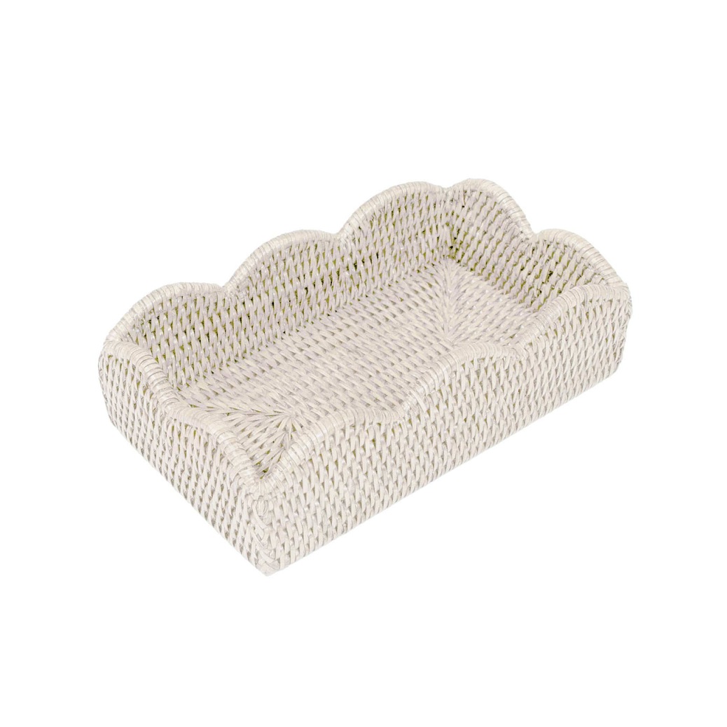 Rattan Scalloped Guest Napkin Holder - Cream