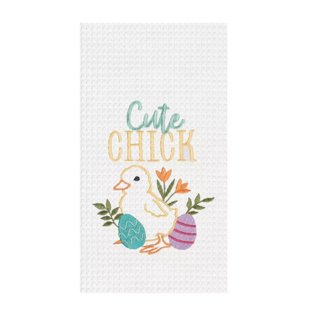 C&F Home Cute Chick Embroidered Cotton Waffle Weave Kitchen Towel