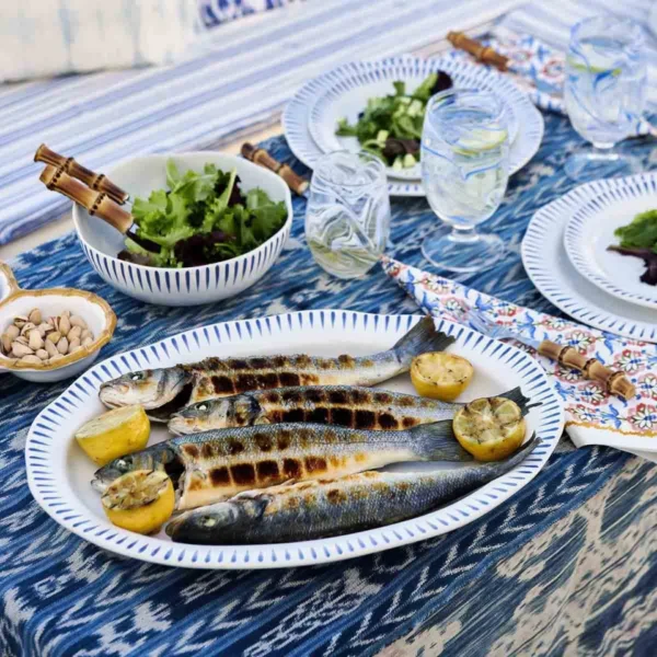 Juliska Sitio Stripe 17" Serving Platter - Delft Blue