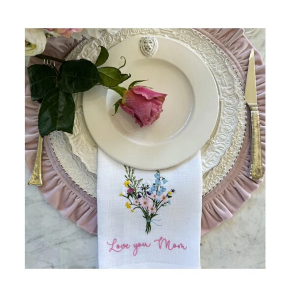 Love You Mom Bouquet Linen Towel