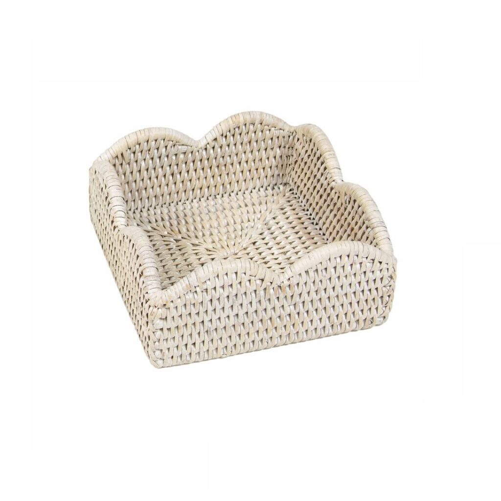 Rattan Scalloped Cocktail Napkin Holder - Cream