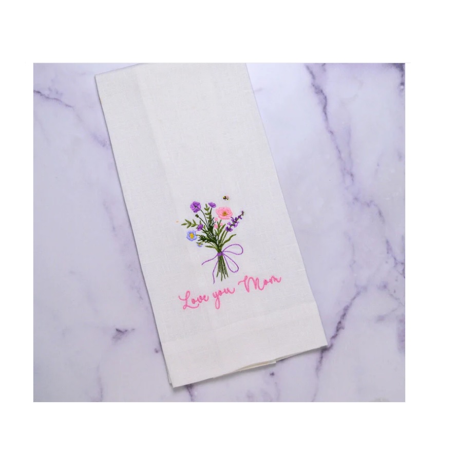 Love You Mom Bouquet Linen Towel