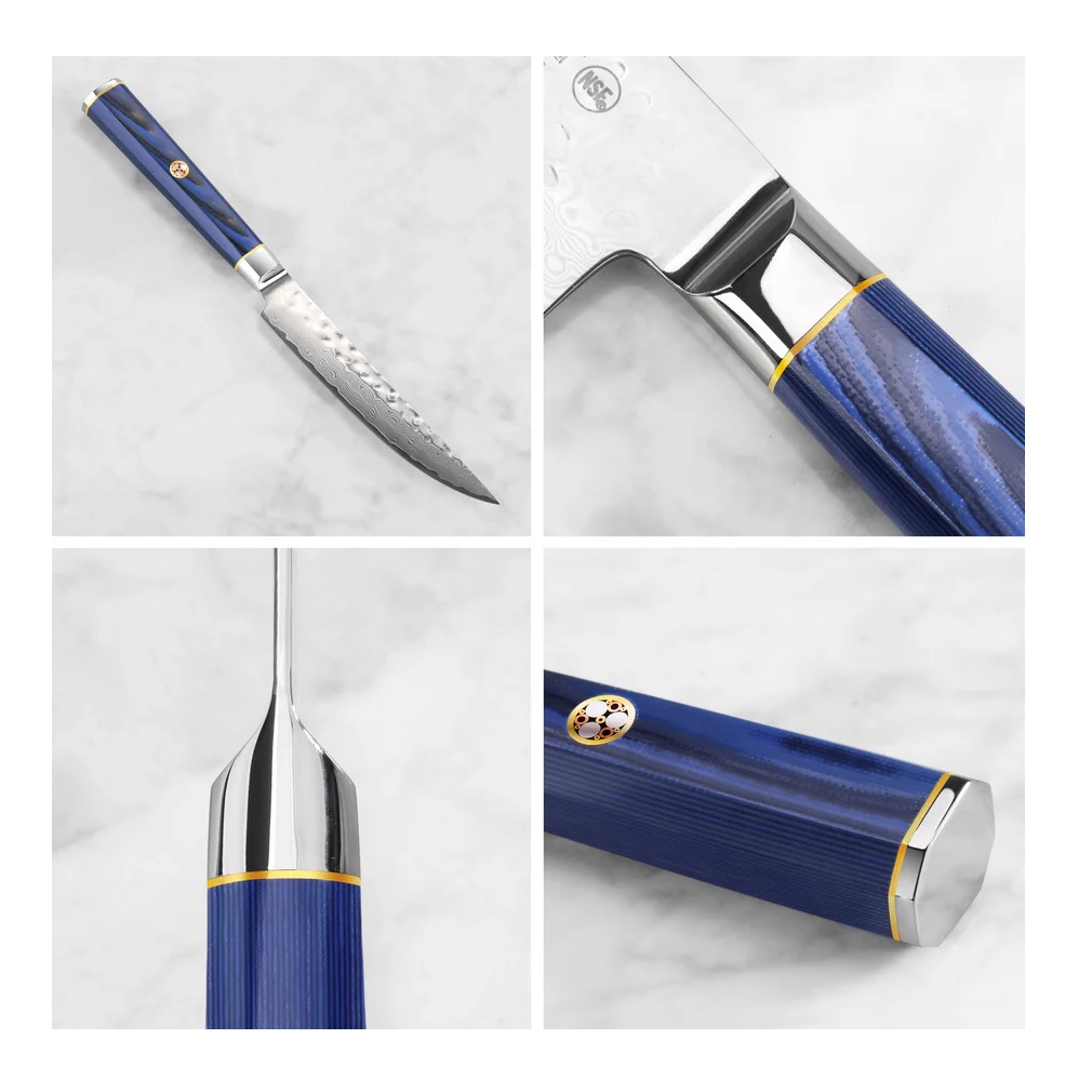 KITA Series 4-Piece Fine Edge Steak Knife Set, High Carbon X-7 Damascus Steel