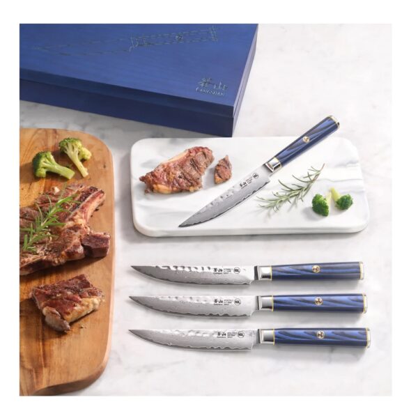 KITA Series 4-Piece Fine Edge Steak Knife Set, High Carbon X-7 Damascus Steel