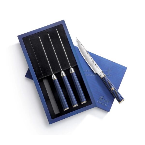 KITA Series 4-Piece Fine Edge Steak Knife Set, High Carbon X-7 Damascus Steel