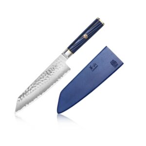 KITA Series 7-Inch Kiritsuke Knife with Sheath, High Carbon X-7 Damascus Steel