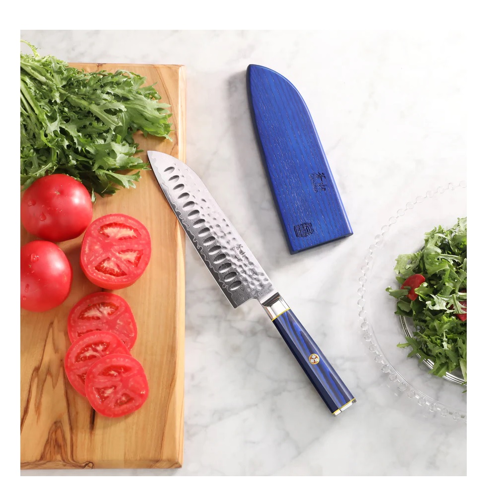 KITA Series 7-Inch Santoku Knife with Sheath, High Carbon X-7 Damascus Steel