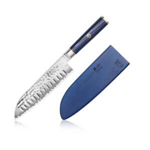 KITA Series 7-Inch Santoku Knife with Sheath, High Carbon X-7 Damascus Steel