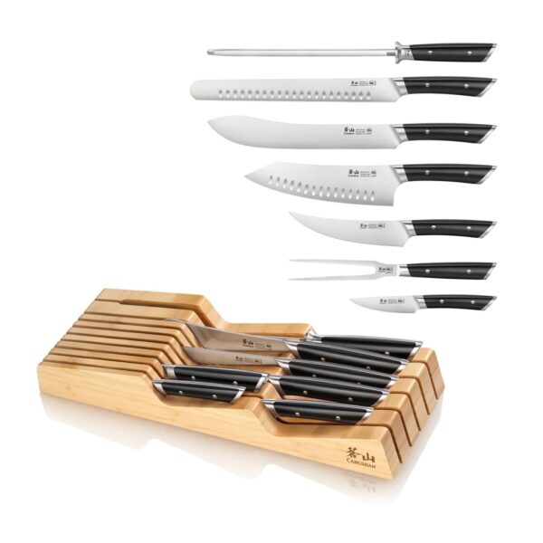 HELENA Series 8-Piece In-Drawer BBQ Knife Set, Forged German Steel, Bamboo Tray
