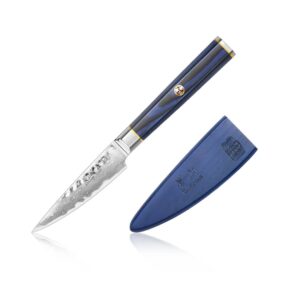 KITA Series 3.5-Inch Paring Knife with Sheath, High Carbon X-7 Damascus Steel