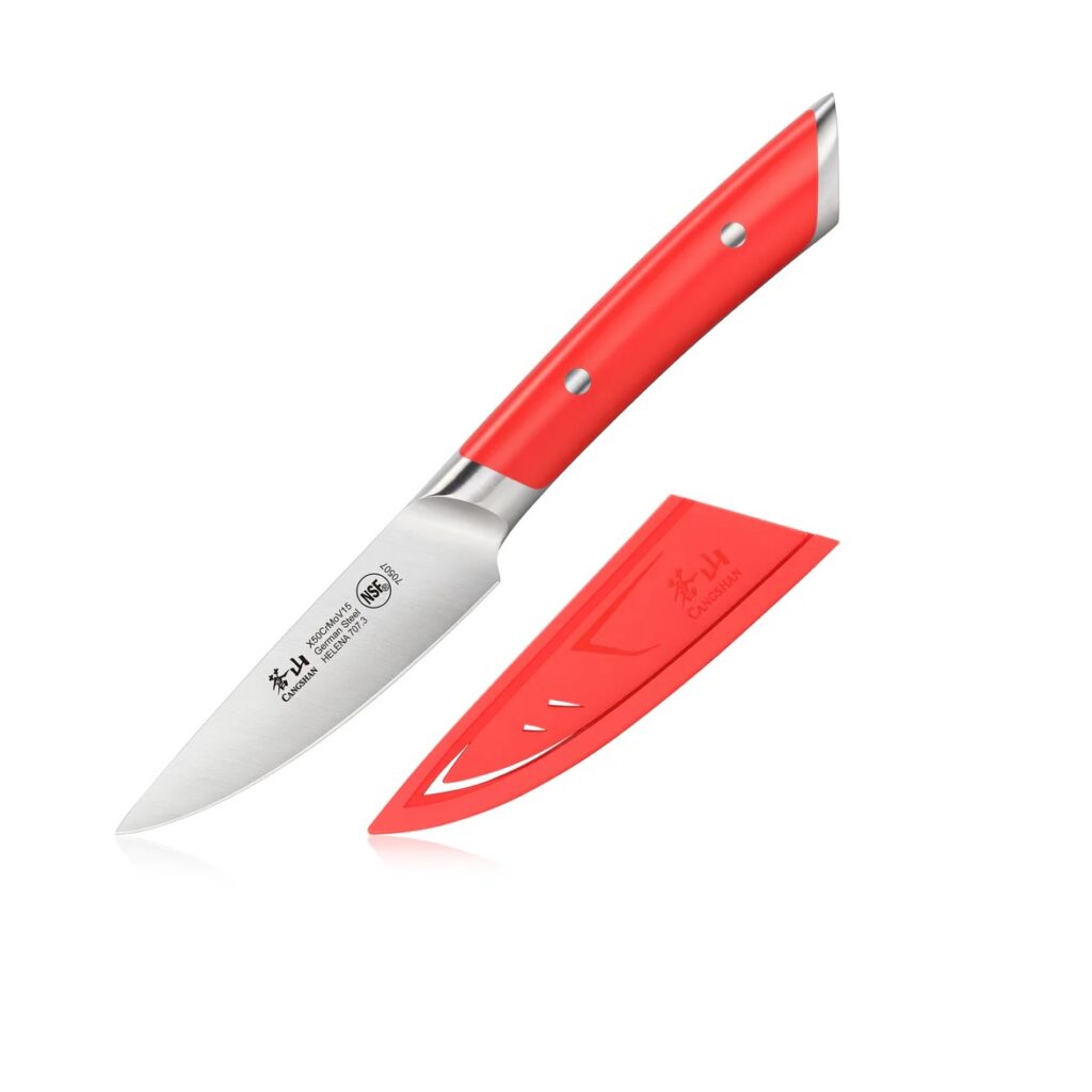 HELENA Series 3.5-Inch Paring Knife with Sheath, Forged German Steel - Red
