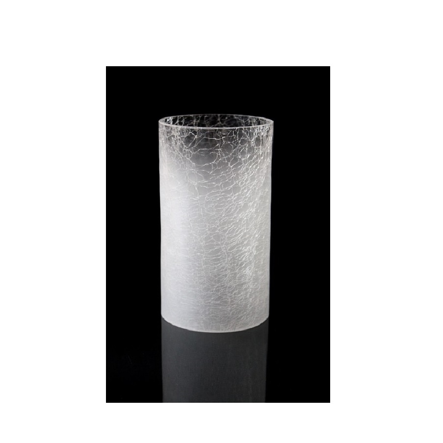 4"X 7.5" White Crackle Glass Cylinder Small Berings