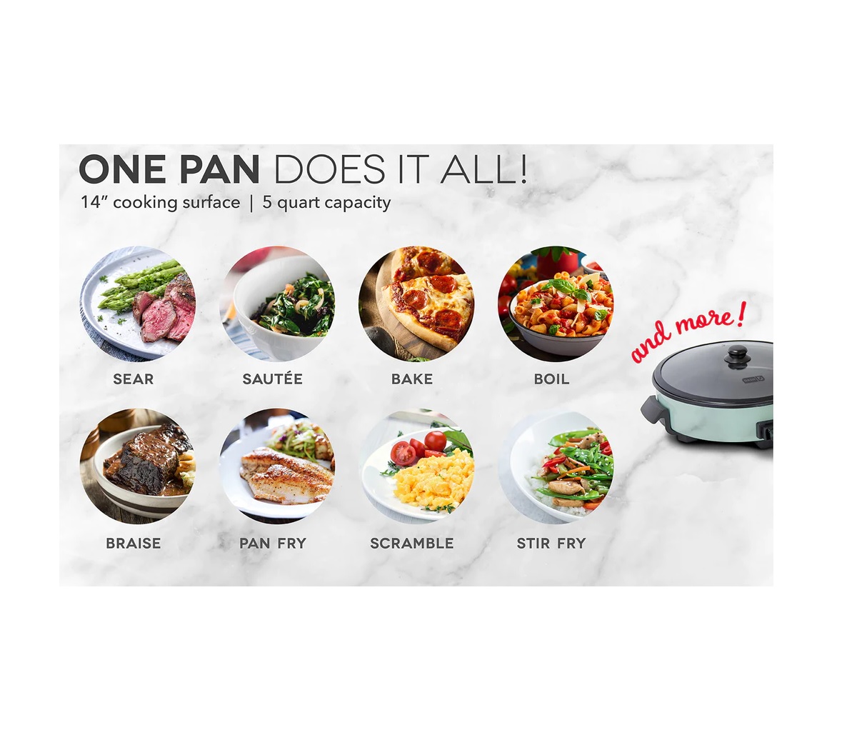 DASH Family Size Electric Skillet with 14inch Nonstick Surface Berings