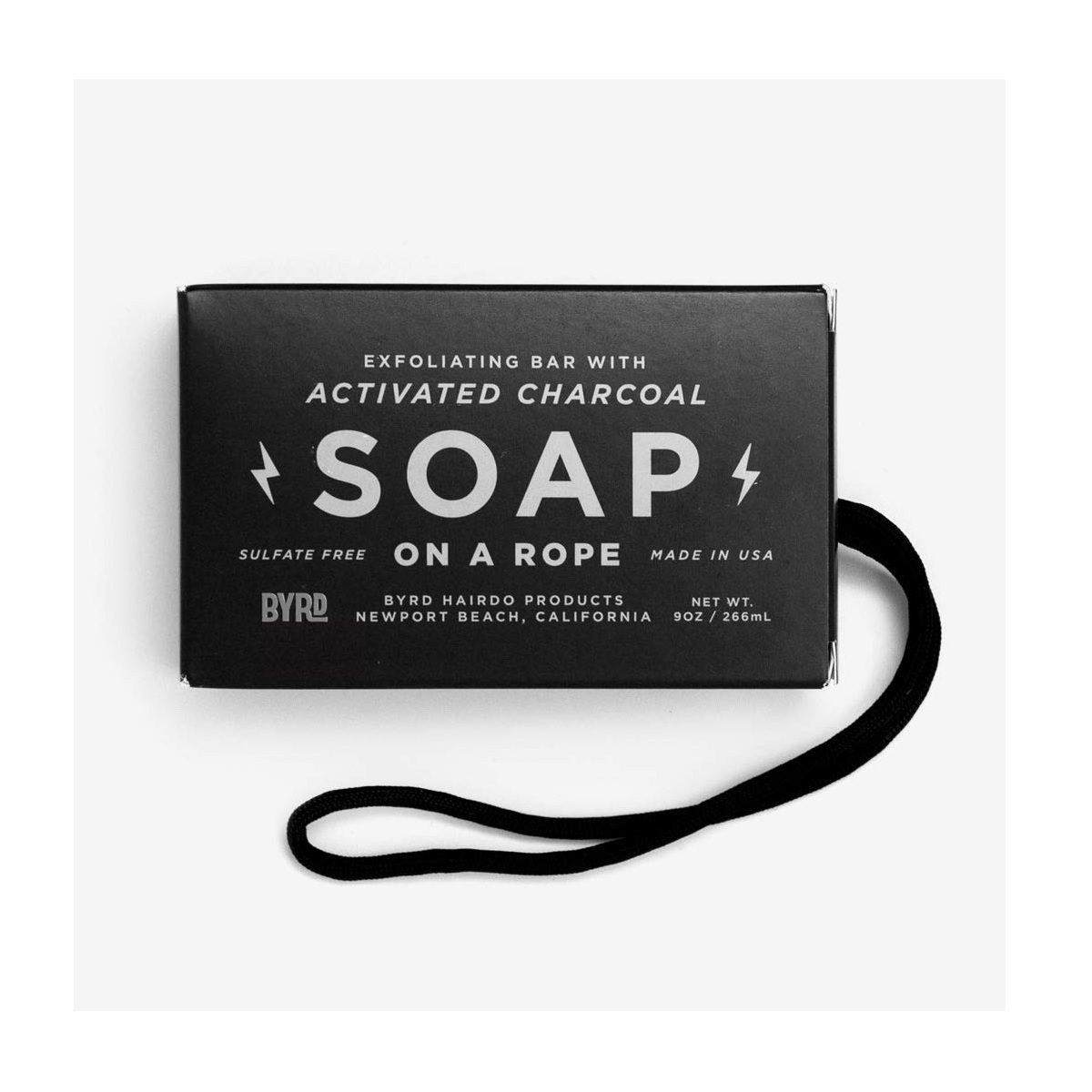 BYRD Activated Charcoal Exfoliating Soap on a Rope, 9oz